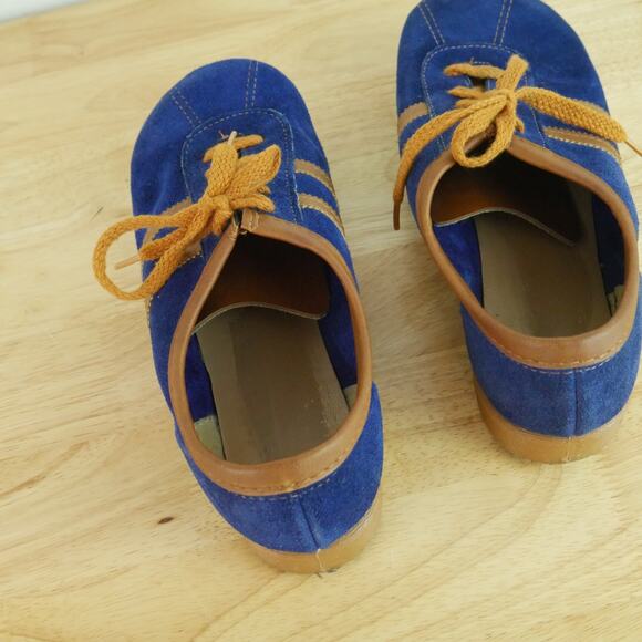 Vintage 70s Suede Sneakers Blue Stripe Retro Platform Athletic Costume 8 8.5 - Picture 9 of 15